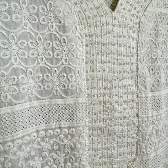 Stretch White Cream Lace and Beaded Long Sleeve Dress - Picture 3 of 7